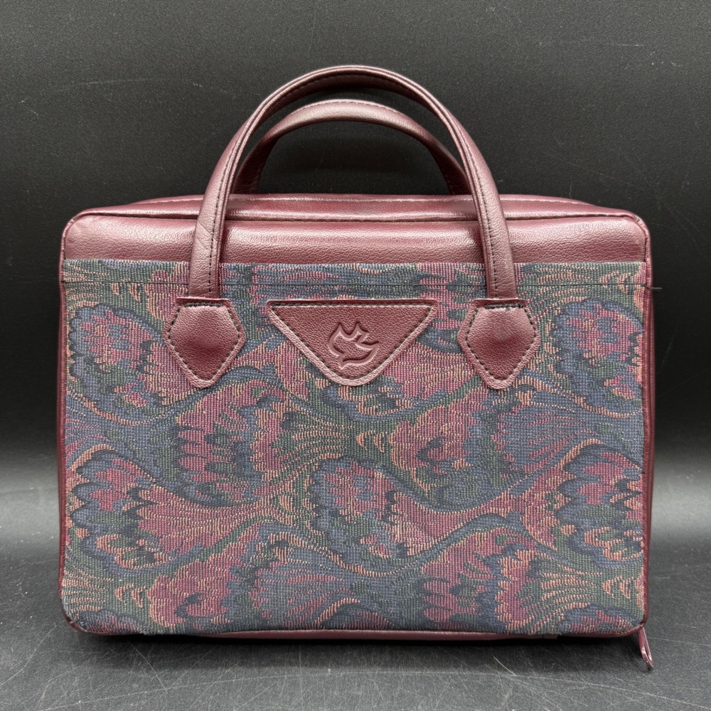 Vintage 1989 NIV Topical Study Bible Burgundy Tapestry Zip Case Handle Zondervan